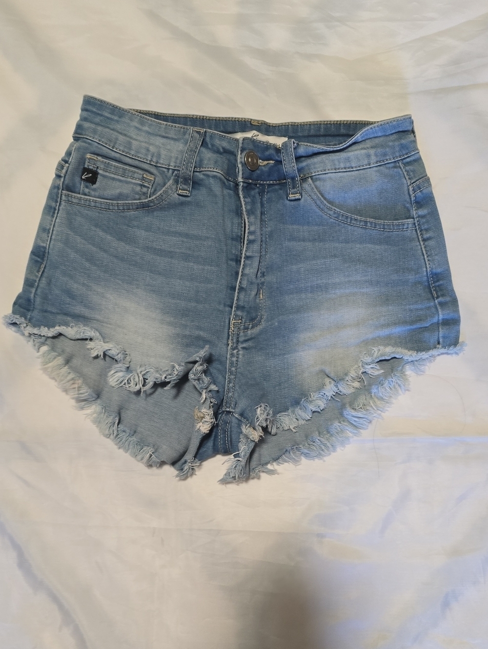 KanCan Light Wash Frayed Hem Denim Shorts
